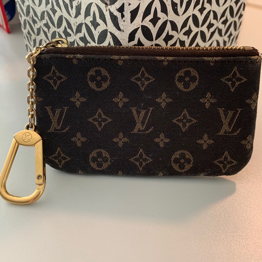 Louis Vuitton Mini Lin Charcoal Navy CoinKey Pouch